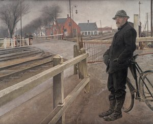 等待火车。罗斯基勒公路旁的平交道，1914年。 作者 劳瑞特的安徒生戒指