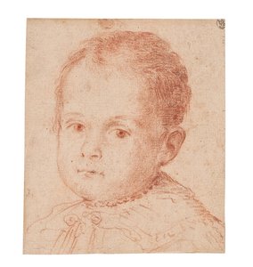 戴珍珠项链的孩子的肖像研究。 作者 Lavinia Fontana