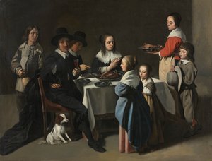 一个家庭的晚餐，约1645-55年或更晚。 作者 勒南一家