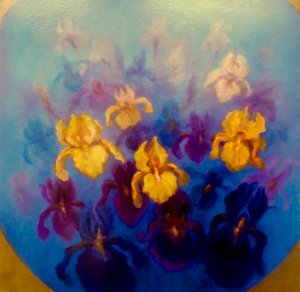 蓝色和金色鸢尾花，2023 作者 李·坎贝尔