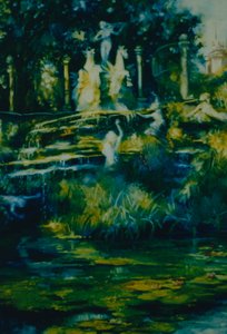 愚蠢的2002年（纸上油画）特威克纳姆雕像和喷泉 作者 李·坎贝尔