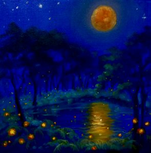 夜灯》，2020年，（布面油画）。