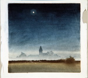 月光下的风景，约 1920 年（木版画） 作者 里奥·弗兰克