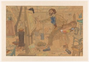 一位现代画家的工作室（物品上的原标题） 作者 Leo Gestel（艺术家签名）