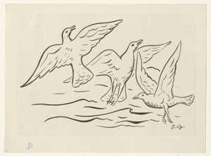三只鸟儿在海上飞翔 作者 Leo Gestel（艺术家签名）