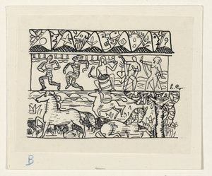 马、跳舞的人和面具 作者 Leo Gestel（艺术家签名）