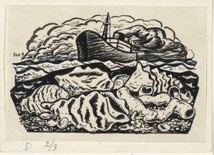 海上轮船与海滩上的贝壳 作者 Leo Gestel（艺术家签名）