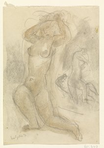 两个跪着的裸体 作者 Leo Gestel（艺术家签名）