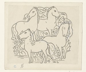 四匹马 作者 Leo Gestel（艺术家签名）