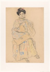 身着和服的坐姿女子 作者 Leo Gestel（艺术家签名）