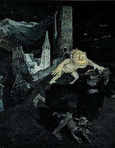 城堡的幽灵，出自《青年》，慕尼黑，约1900年（彩色平印）。 作者 狮子座石膏
