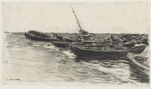 海滩上的船c。 187481。 作者 莱昂·奥古斯丁·莱米特