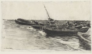 埃特雷塔特海滩上的渔船 作者 莱昂·奥古斯丁·莱米特