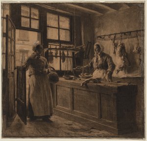 肉店的内部，c。 1881年。 作者 莱昂·奥古斯丁·莱米特