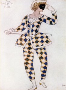 Harlequin的服装设计，来自睡美人，1921年 作者 莱昂·巴克斯特