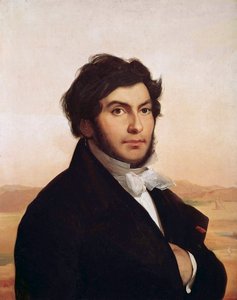 让-弗朗索瓦 (Jean Francois) Champollion (1790-1832) 的肖像，法国埃及学家，破译象形文字。 Leon Cogniet (1794-1880) 的绘画。 卢浮宫博物馆。 作者 利昂·科尼耶