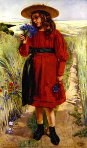 春天或，年轻女孩与矢车菊（布面油画） 作者 莱昂·亨利·玛丽·弗雷德里克（Leon Henri Marie Frederic）