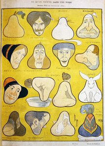 幽默地描绘了在梨子的形状中可以找到的面孔、人和动物。