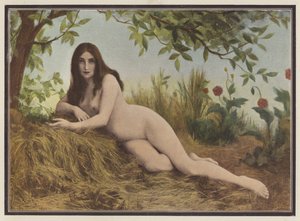夏天，躺在干草堆里的女人（彩色石版画） 作者 莱昂春天百货