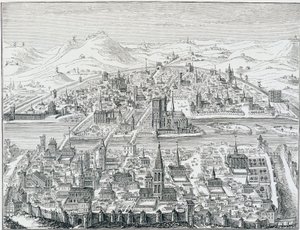 1607 年的巴黎全景，基于莱昂纳多·高缇耶 (Léonard Gaultier) 的版画。