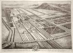 查茨沃斯庄园，威廉卡文迪什（1640-1707）德文郡第一公爵的所在地，由约翰内斯基普（约翰尼尔基普）（约.652-1722）镌刻 作者 伦纳德·奈夫