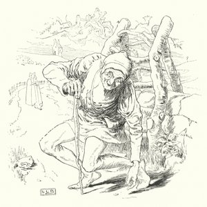 有一个弯曲的人，他走了一段弯曲的路程（雕刻）。