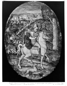 狩猎，肖像被认为是Henri II（1519-59）和Diane de Poitiers（1499-1566）（珐琅）