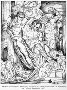 在质量上，同源分子被摧毁了，这些神秘的生命被人类工业所毁灭--见 G. de Pawlowski 所著《四维空间之旅》，Léonard Sarluis（1874-1949 年）插图，Eugène Fasquel 编辑。欧仁-法斯奎尔，巴黎 作者 