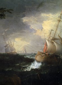 "tempete en mer"（暴风雨的大海）细节。Peinture de Leonardo Coccorante (1680-1750) 18eme siecle Musee des Beaux Arts de Mikalojus Konstantinas Ciurlionis, Kaunas, Lituanie
