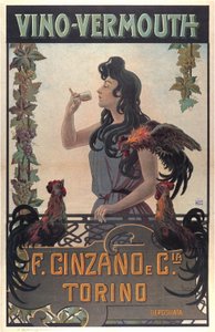葡萄酒-苦艾酒广告，约 1900 年（印刷品） 作者 莱昂纳多·罗达（Leonardo Roda）