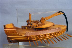 天蝎座，与 eperon 的船。 模型来自列奥纳多·达·芬奇 (Leonardo da Vinci) 的绘图。 米兰科技博物馆。