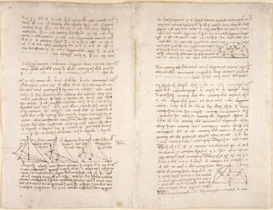 Arundel 263，f.218v，f.215 "阿伦德尔法典 "中的注释和图表（纸张上的钢笔和墨水） 作者 达芬奇（Leonardo da Vinci）