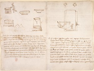 Arundel 263，f.259v，f.260 关于生产硝石制备火药过程的笔记和粗略草图（非莱昂纳多手绘）（纸上的钢笔和墨水） 作者 达芬奇（Leonardo da Vinci）