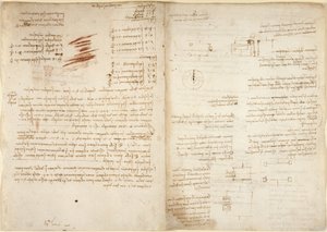 Arundel 263，f.38v，f.37 算术笔记，选自 "Codex Arundel"（纸张上的钢笔和墨水） 作者 达芬奇（Leonardo da Vinci）