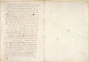 Arundel 263，f.57v，f.46 关于水的注释，选自 "Codex Arundel"（纸张上的钢笔和墨水） 作者 达芬奇（Leonardo da Vinci）