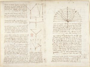 阿伦德尔 263 号，中页 5v，中页 10v 关于机械的笔记和图表 作者 达芬奇（Leonardo da Vinci）