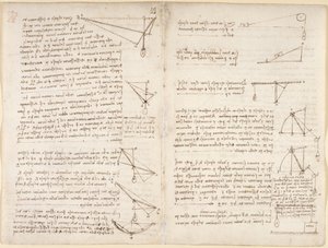Arundel 263，f.7v，f.8 关于机械的笔记和图表 作者 达芬奇（Leonardo da Vinci）