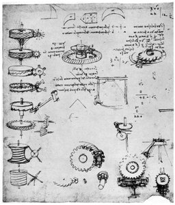 1954年15世纪末或16世纪初的齿轮细节。 作者 达芬奇（Leonardo da Vinci）