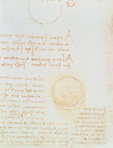 细节。来自法典莱斯特大学的2r，显示了月亮的外部光度 作者 达芬奇（Leonardo da Vinci）