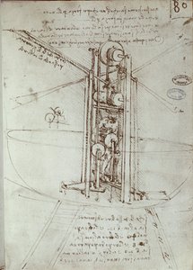 飞行推进器的绘图。 莱昂纳多·达·芬奇 (Leonardo da Vinci) 的手稿 作者 达芬奇（Leonardo da Vinci）