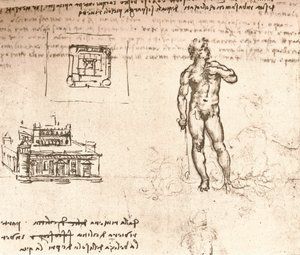 城堡图和裸像图，用印度墨水洗净，c1472-c1519 1883 作者 达芬奇（Leonardo da Vinci）