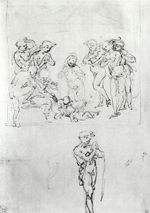 Magi崇拜的形象研究，c.1481（笔墨水和纸上金属点） 作者 达芬奇（Leonardo da Vinci）