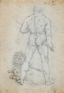 赫拉克勒斯和尼米安狮子，c。 1506-08（白纸上的木炭和金属尖） 作者 达芬奇（Leonardo da Vinci）