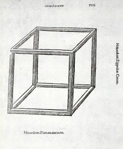 Hexaedron放废物，由卢卡·帕西奥利（c.1445-1517）一个“神圣比例”，本来酒馆。威尼斯，1509 作者 达芬奇（Leonardo da Vinci）