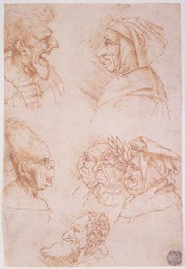 怪诞面孔的七项研究（纸上的红色粉笔） 作者 达芬奇（Leonardo da Vinci）