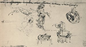与年轻女子的研究单，狼等，c1480 1945 作者 达芬奇（Leonardo da Vinci）