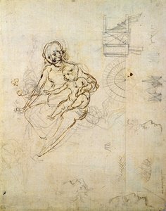 关于剖面和机器的处女和儿童以及头部的研究，c.1478-80（铅笔和墨水在纸上） 作者 达芬奇（Leonardo da Vinci）