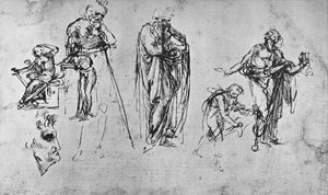 单一图形和轮廓的研究，c1480 1945 作者 达芬奇（Leonardo da Vinci）