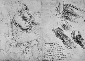 坐着的老人和旋流的研究，c1480 1945年 作者 达芬奇（Leonardo da Vinci）
