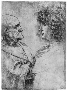 头部研究，c1500年，1954年 作者 达芬奇（Leonardo da Vinci）